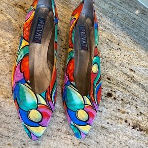 Hand painted silk Italian Prevata shoes